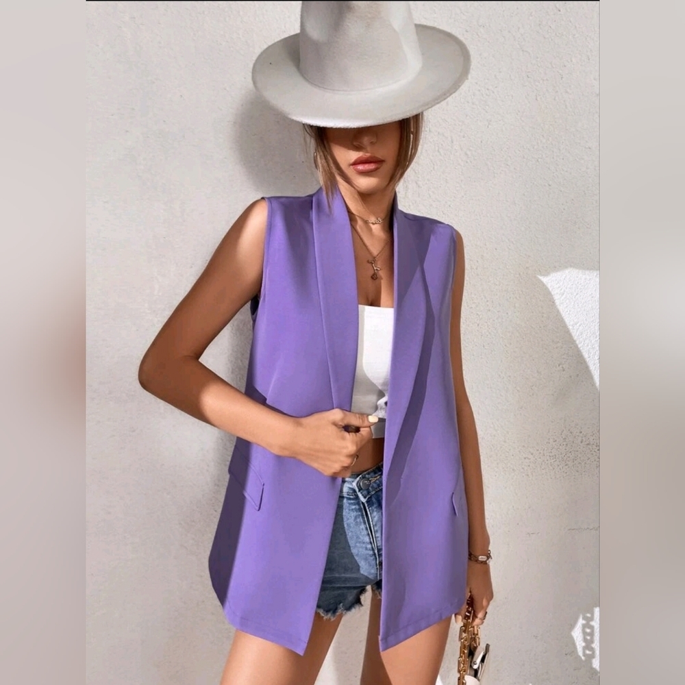 Solid Shawl Neck Vest Blazer Purple